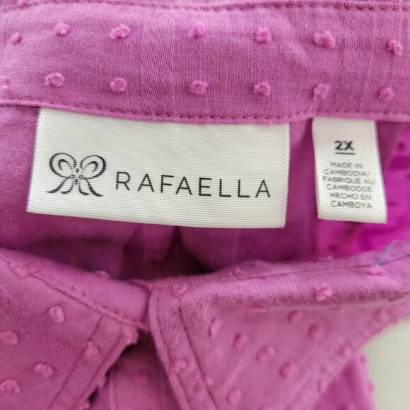 Rafaella Womens Top 2X Plus Roll Tab Sleeve Lavender Swiss Dot Asymmetric PUR70E - Picture 8 of 9